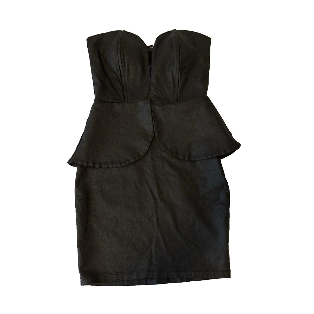 Alt B Sexy Faux Leather Strapless Plunge‎ Peplum Bodycon Dress Womens' S Biker